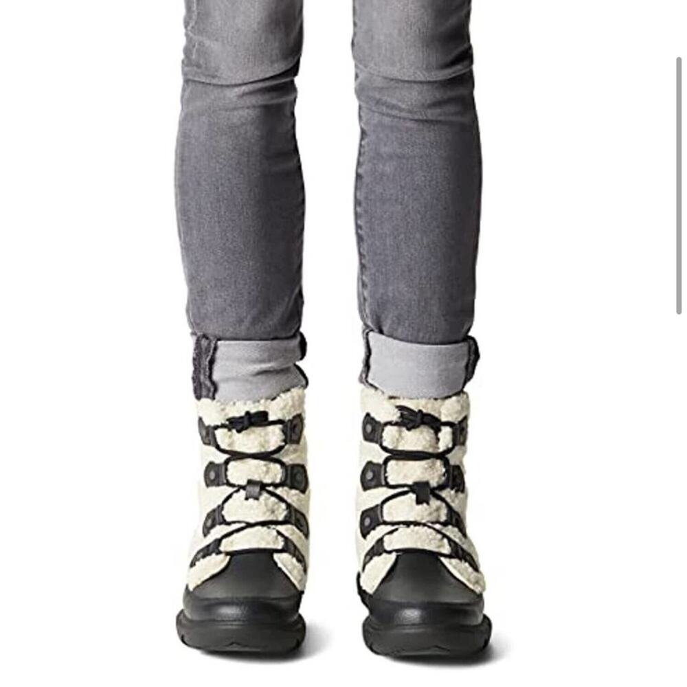 Sorel Women's Explorer II Joan Cozy Black White Sea Salt Boots size 6 - Picture 2 of 10